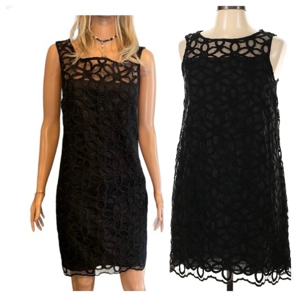 Black Petal Lace Overlay Shift Dress - Picture 16 of 16